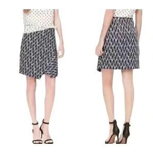 Loft Women's Black & White Cotton/Poly Geometric Print Asymmetrical Wrap Pencil